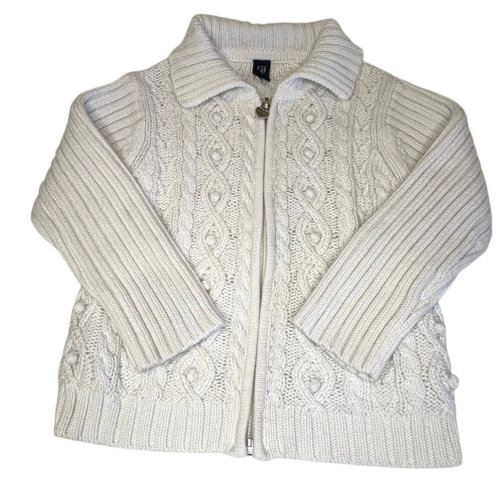 Vintage Baby Gap Zip Up Cardigan Sweater Girls 4T | Ivory Cable Knit